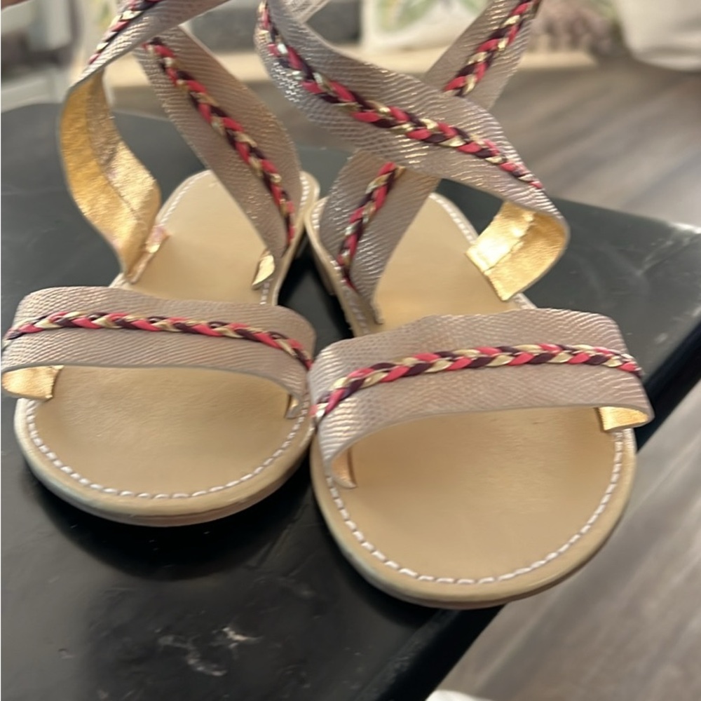 New Girls/Toddler size 11 Stylish ankle wrap braided Sandals with Gold Accents.